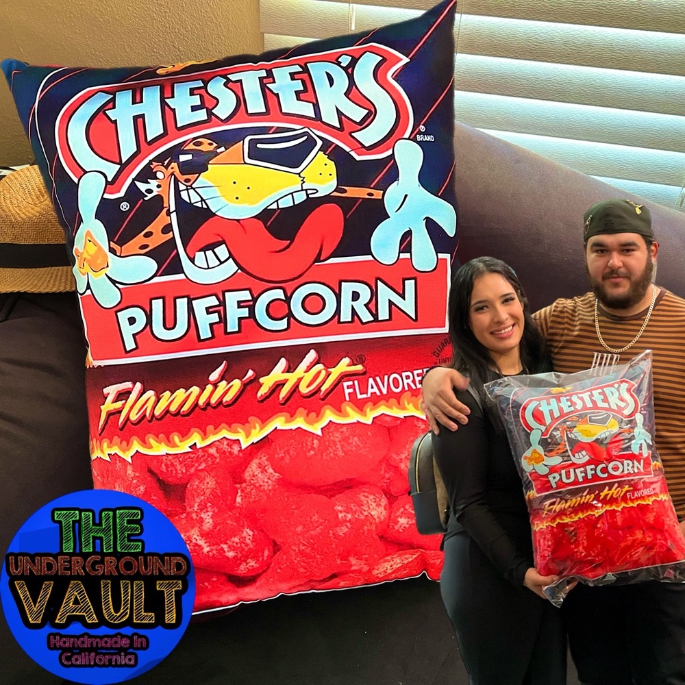 Brand New 24x18 Inch Flamin Hot Puff Corn Chips Soft Plush Pillow Popcorn